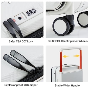 MILADA Luggage Hard Shell Suitcases Airline Approved Carry On Luggage 22x14x9 TSA Approved Luggage 20 Inch Front Opening Pocket Suitcase with Wheels Travel Luggage Wide Handle, White