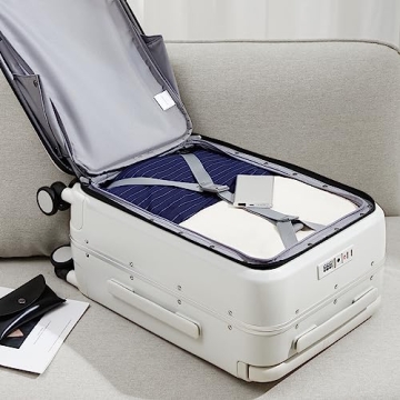 MILADA Luggage Hard Shell Suitcases Airline Approved Carry On Luggage 22x14x9 TSA Approved Luggage 20 Inch Front Opening Pocket Suitcase with Wheels Travel Luggage Wide Handle, White