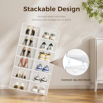Pinkpum Stackable Shoe Storage Boxes for Organization