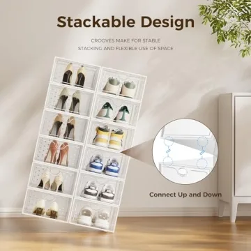 Pinkpum Stackable Shoe Storage Boxes for Organization