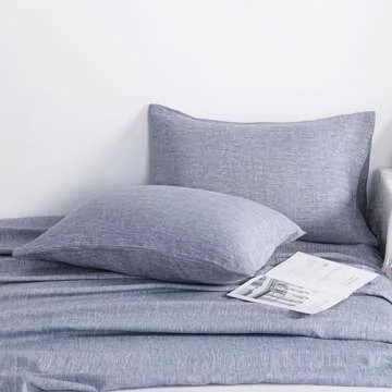 NTBAY French Linen Pillow Cases - Yarn Dyed 2 Pack 100% Linen Standard Pillowcases, Breathable and Cooling Washed Pillow Cases with Envelope Closure, 20x26 Inches, Denim Blue