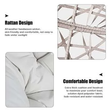 Iwicker Outdoor Rattan Egg Hanging Swing Chair with Cushions and Stand (Beige)