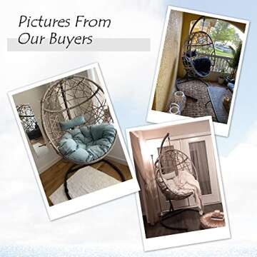 Iwicker Outdoor Rattan Egg Hanging Swing Chair with Cushions and Stand (Beige)