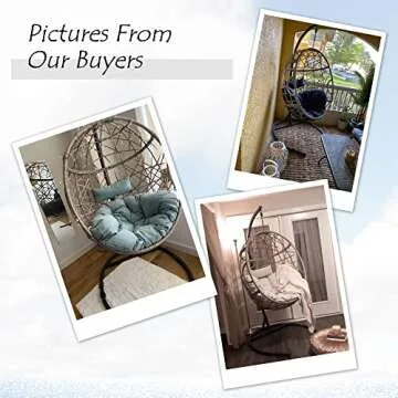 Iwicker Outdoor Rattan Egg Hanging Swing Chair with Cushions and Stand (Beige)