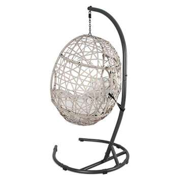 Iwicker Outdoor Rattan Egg Hanging Swing Chair with Cushions and Stand (Beige)
