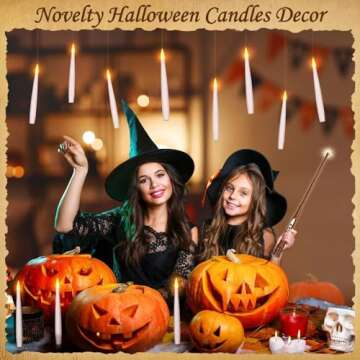 Palmatte 10 Packs Halloween Decorations Floating Candles with Wand Remote 6.1" Battery Operated Flam...