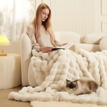 Super Comfort Oversized Warm Thick Bubble Luxury Plush Rabbit Faux Fur Throw Blanket, Fluffy Blanket...