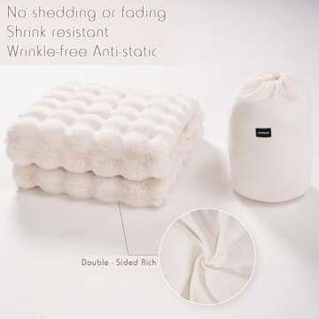 Super Comfort Oversized Warm Thick Bubble Luxury Plush Rabbit Faux Fur Throw Blanket, Fluffy Blanket,Soft Cozy Blanket for Couch Chair Bed Sofa Living Room,White 50'' x 60''