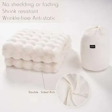 Super Comfort Oversized Warm Thick Bubble Luxury Plush Rabbit Faux Fur Throw Blanket, Fluffy Blanket,Soft Cozy Blanket for Couch Chair Bed Sofa Living Room,White 50'' x 60''