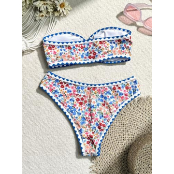 MakeMeChic Women's Bandeau Swimsuit - Stylish High Cut Bikini