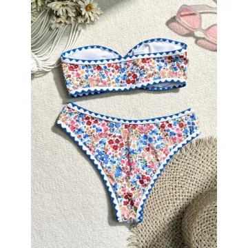 MakeMeChic Women's Bandeau Swimsuit - Stylish High Cut Bikini