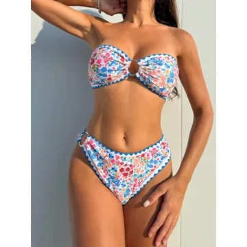 MakeMeChic Women's Bandeau Swimsuit - Stylish High Cut Bikini