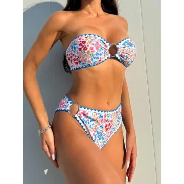 MakeMeChic Women's Bandeau Swimsuit - Stylish High Cut Bikini