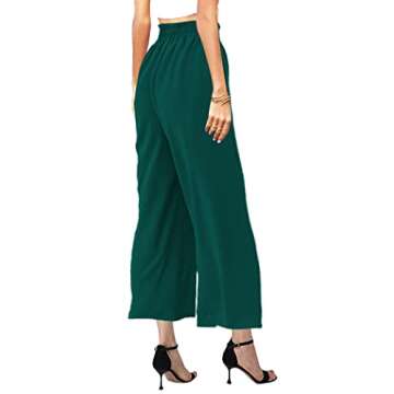Pasgreson Womens Elastic High Waist Wide Leg Pants Palazzo Lounge Pants Casual Loose Flowy Pants with Pockets Green M