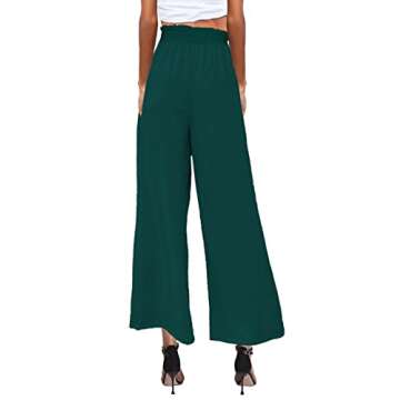 Pasgreson Womens Elastic High Waist Wide Leg Pants Palazzo Lounge Pants Casual Loose Flowy Pants with Pockets Green M