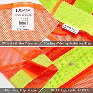 SULWZM LED Safety Vest, 16 Lights with 3 Modes, High Visibility Reflective Running Vest(Orange, Free Size)