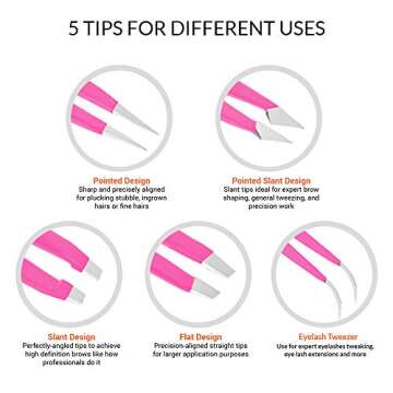 Alfaly Tweezers Set - Professional Stainless Steel 5-Piece Precision Tweezer for Men & Women - Great...