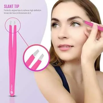 Alfaly Tweezers Set - Professional Stainless Steel 5-Piece Precision Tweezer for Men & Women - Great for Facial Hair Removal, Eyebrow Shaping, Splinters & Ingrown (Pink)