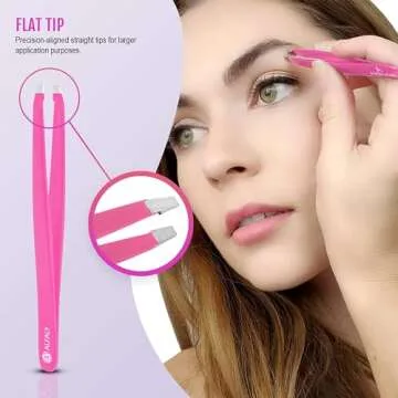 Alfaly Tweezers Set - Professional Stainless Steel 5-Piece Precision Tweezer for Men & Women - Great for Facial Hair Removal, Eyebrow Shaping, Splinters & Ingrown (Pink)