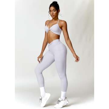 ABOCIW Workout Sets for Women 2 Piece Outfits Twist Waist High Waist Leggings with Pockets Halter Tw...