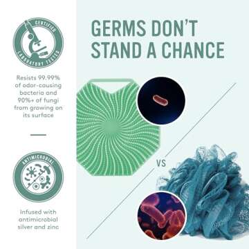 Sud Scrub® Antimicrobial Silicone Body Scrubber, Exfoliating Body Scrubber for Sensitive Skin, Eco ...