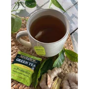 Bigelow Tea Green Tea with Ginger Plus Probiotics, Caffeinated, 18 Count, (Pack of 1), 18 Total Tea Bags