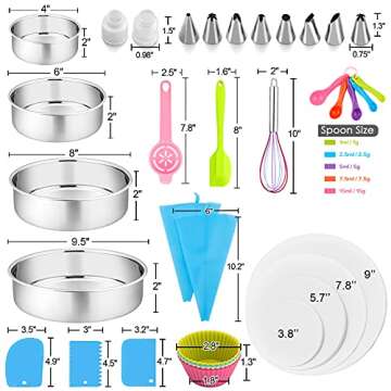 153Pcs Cake Baking Pan Set Decorating Supplies Kit, P&P CHEF Stainless Steel 4/6/8/9.5 Inch Cake Pan...