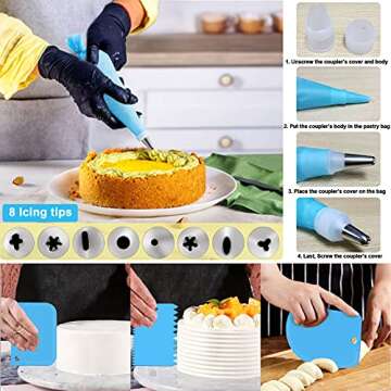 153Pcs Cake Baking Pan Set Decorating Supplies Kit, P&P CHEF Stainless Steel 4/6/8/9.5 Inch Cake Pans with Icing Tips Tools, Parchment Papers, Whisk, Egg Separator, Muffin Cups, Measuring Spoon