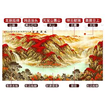 Large Size Feng Shui Painting Treasure Basin,Hand Mounted Wall Scroll Waterfalls Painting Wall Sculptures Ready to Hang, Office Living Room Decoration Landscape Painting (67" W x 29" H)