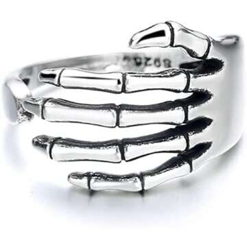 LONGLITER Skeleton Hand Rings For Women Punk Emo Ring Adjustable Open Cuff Party Finger Rings Vintage Female Jewelry Anillos - Skeleton Hand - Resizable-Jewelry Gifts Stainless Steel