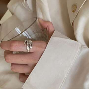 LONGLITER Skeleton Hand Rings For Women Punk Emo Ring Adjustable Open Cuff Party Finger Rings Vintage Female Jewelry Anillos - Skeleton Hand - Resizable-Jewelry Gifts Stainless Steel