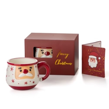 Nucookery Christmas Mug - Christmas Card & Gift Box Included - Adorable Santa Face Design - Funny & ...