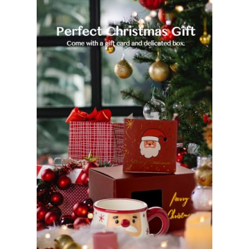 Nucookery Christmas Mug - Christmas Card & Gift Box Included - Adorable Santa Face Design - Funny & Cute Christmas Coffee Mugs - Perfect for Mom kids Dad Christmas Gifts,16 Oz (Christmas Red)