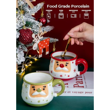 Nucookery Christmas Mug - Christmas Card & Gift Box Included - Adorable Santa Face Design - Funny & Cute Christmas Coffee Mugs - Perfect for Mom kids Dad Christmas Gifts,16 Oz (Christmas Red)