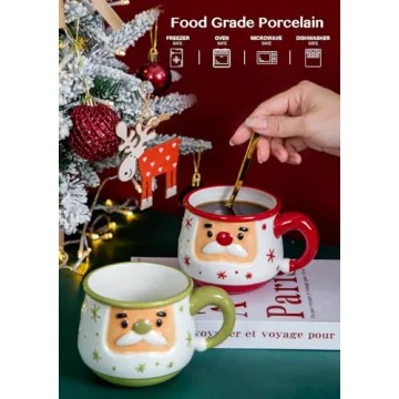 Nucookery Christmas Mug - Christmas Card & Gift Box Included - Adorable Santa Face Design - Funny & Cute Christmas Coffee Mugs - Perfect for Mom kids Dad Christmas Gifts,16 Oz (Christmas Red)