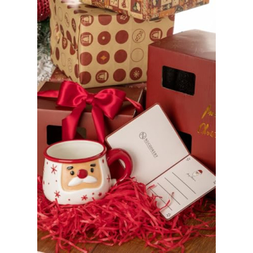 Nucookery Christmas Mug - Christmas Card & Gift Box Included - Adorable Santa Face Design - Funny & Cute Christmas Coffee Mugs - Perfect for Mom kids Dad Christmas Gifts,16 Oz (Christmas Red)