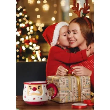 Nucookery Christmas Mug - Christmas Card & Gift Box Included - Adorable Santa Face Design - Funny & Cute Christmas Coffee Mugs - Perfect for Mom kids Dad Christmas Gifts,16 Oz (Christmas Red)