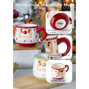 Nucookery Christmas Mug - Christmas Card & Gift Box Included - Adorable Santa Face Design - Funny & Cute Christmas Coffee Mugs - Perfect for Mom kids Dad Christmas Gifts,16 Oz (Christmas Red)