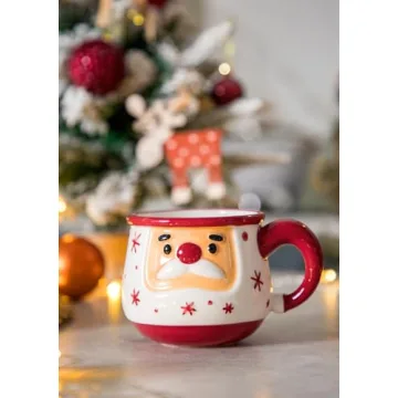 Nucookery Christmas Mug - Christmas Card & Gift Box Included - Adorable Santa Face Design - Funny & Cute Christmas Coffee Mugs - Perfect for Mom kids Dad Christmas Gifts,16 Oz (Christmas Red)