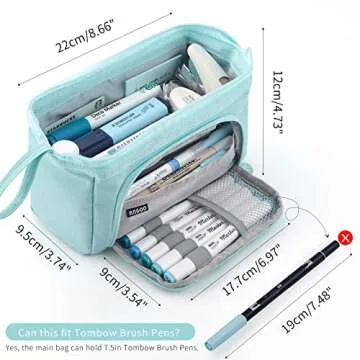 HVOMO Pencil Case Large Capacity Pencil Pouch Handheld Pen Bag Cosmetic Gift for Office School Teen Girl Boy Men Women Adult (Blue)