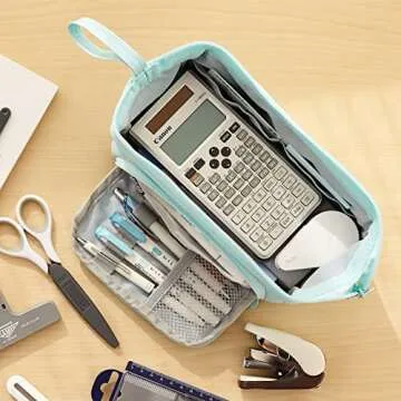 HVOMO Pencil Case Large Capacity Pencil Pouch Handheld Pen Bag Cosmetic Gift for Office School Teen Girl Boy Men Women Adult (Blue)