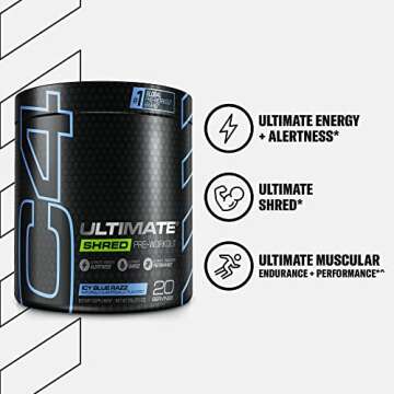 Cellucor C4 Ultimate Shred Pre Workout Powder for Men & Women, Metabolism Supplement with Ginger Root Extract, ICY Blue Razz, 20 Servings (Pack of 1)