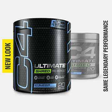 Cellucor C4 Ultimate Shred Pre Workout Powder for Men & Women, Metabolism Supplement with Ginger Root Extract, ICY Blue Razz, 20 Servings (Pack of 1)