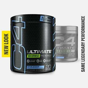 Cellucor C4 Ultimate Shred Pre Workout Powder for Men & Women, Metabolism Supplement with Ginger Root Extract, ICY Blue Razz, 20 Servings (Pack of 1)