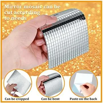 3600 Pieces Mirror Mosaic Tiles Self Adhesive Disco Mirror Tiles Disco Ball Stickers Square Glass DIY Tiles for Craft Decorate, DIY Hat, Art Collage, Indoor Outdoor Decoration