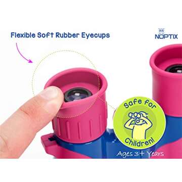 Binoculars for Kids, Girls or Boys Real Kids Binoculars in Vibrant Pink Blue - includes Sticker Book...