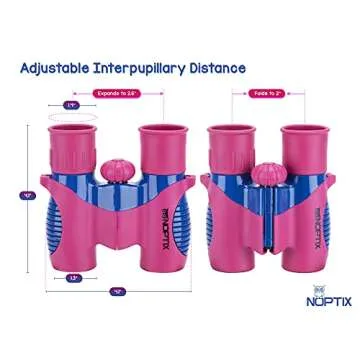 Binoculars for Kids, Girls or Boys Real Kids Binoculars in Vibrant Pink Blue - includes Sticker Book with 40 Bird Species - Kids Toys Small Binoculars, Toddler Binoculars