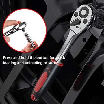 46 PCS Socket Wrench Set, Mechanic Tool Kit Quick-release Ratchet, 1/4" Drive Bit Metric Combination Tools for Auto Repairing & Household with Storage Case