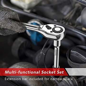 46 PCS Socket Wrench Set, Mechanic Tool Kit Quick-release Ratchet, 1/4" Drive Bit Metric Combination Tools for Auto Repairing & Household with Storage Case