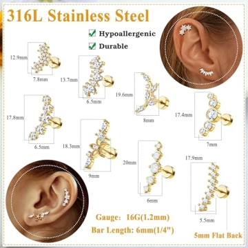 ZELORES Cartilage Earrings Set 8Pcs Hypoallergenic Dazzling Jewelry